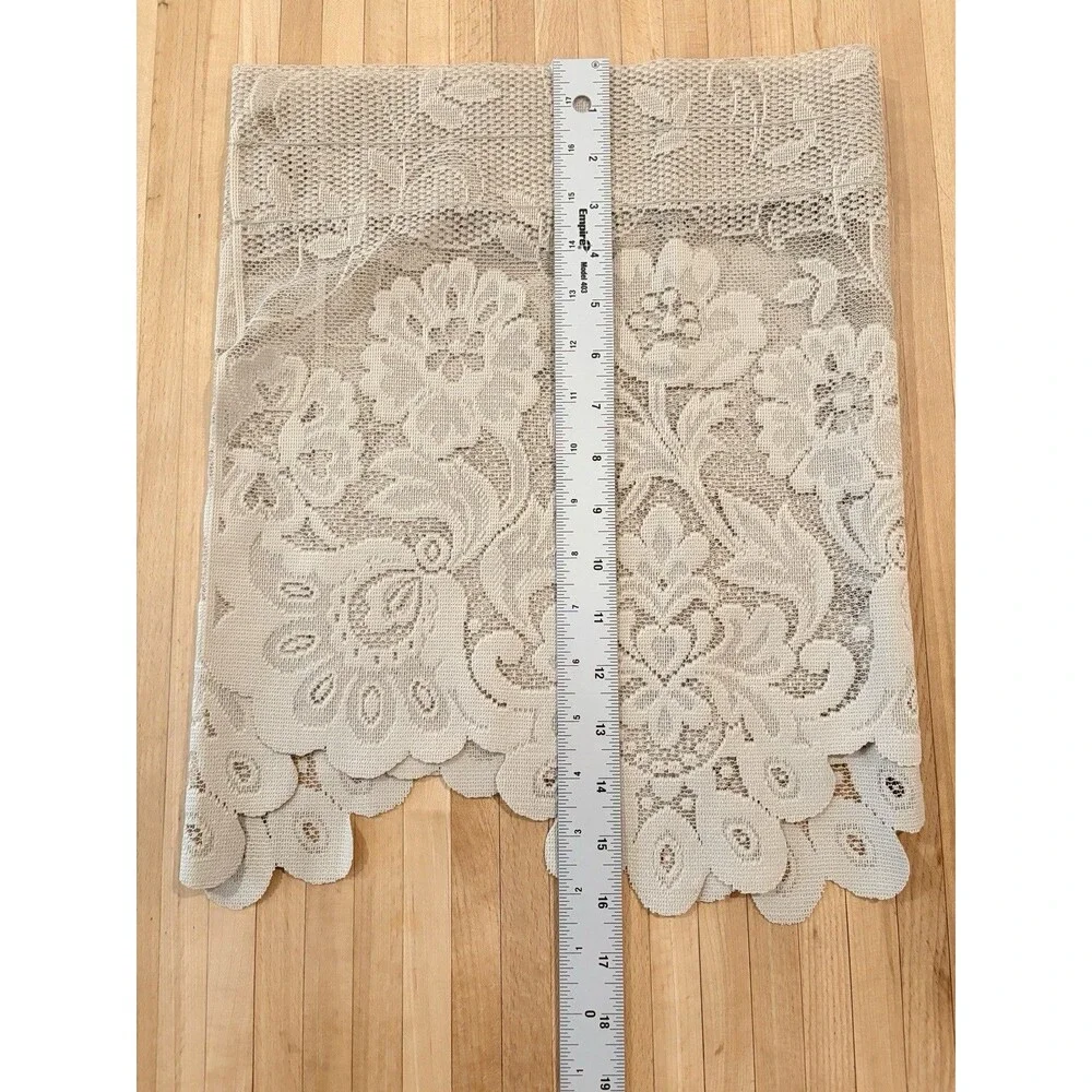 Vintage Lace Floral Pattern Cafe Curtains 3 Valence Rod Pocket Beige Cottagecore